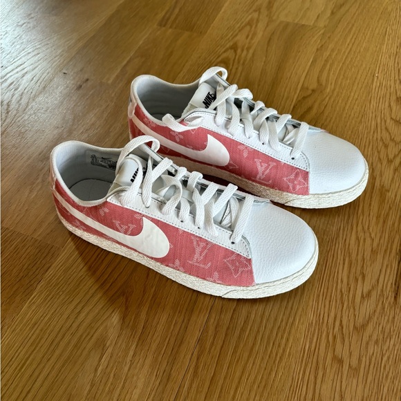 Not Geeks custom upcycled Nike x Louis Vuitton sneaker pink & white combo Size 8 - Picture 2 of 10